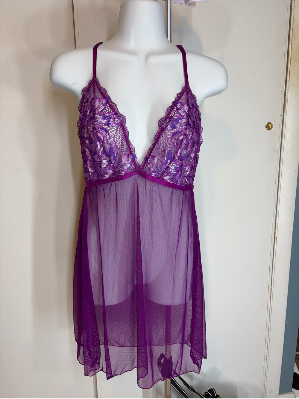 Medium COSABELLA Sheer Lace Paradiso Babydoll Chemise sweet Beet Violet Purple